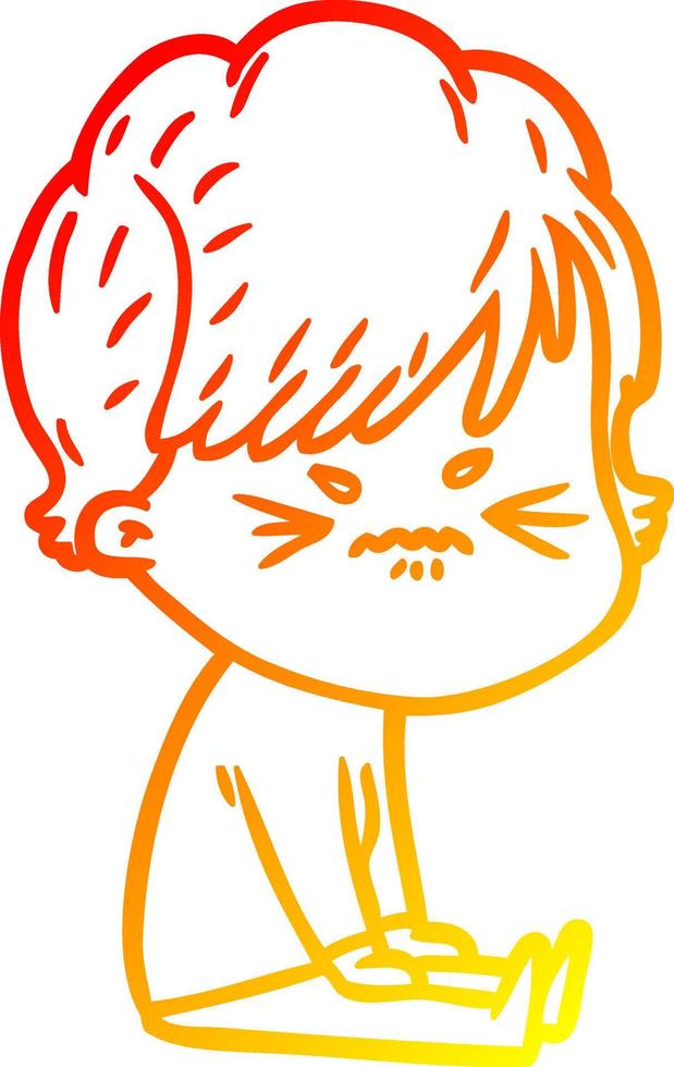 warm gradient line drawing cartoon frustrated woman vector