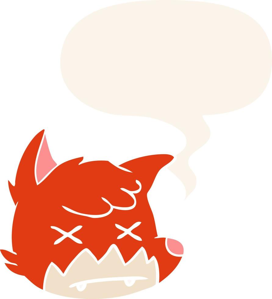 cartoon dead fox face and speech bubble in retro style vector