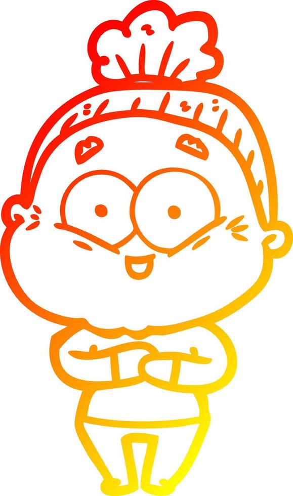 warm gradient line drawing cartoon happy old woman vector