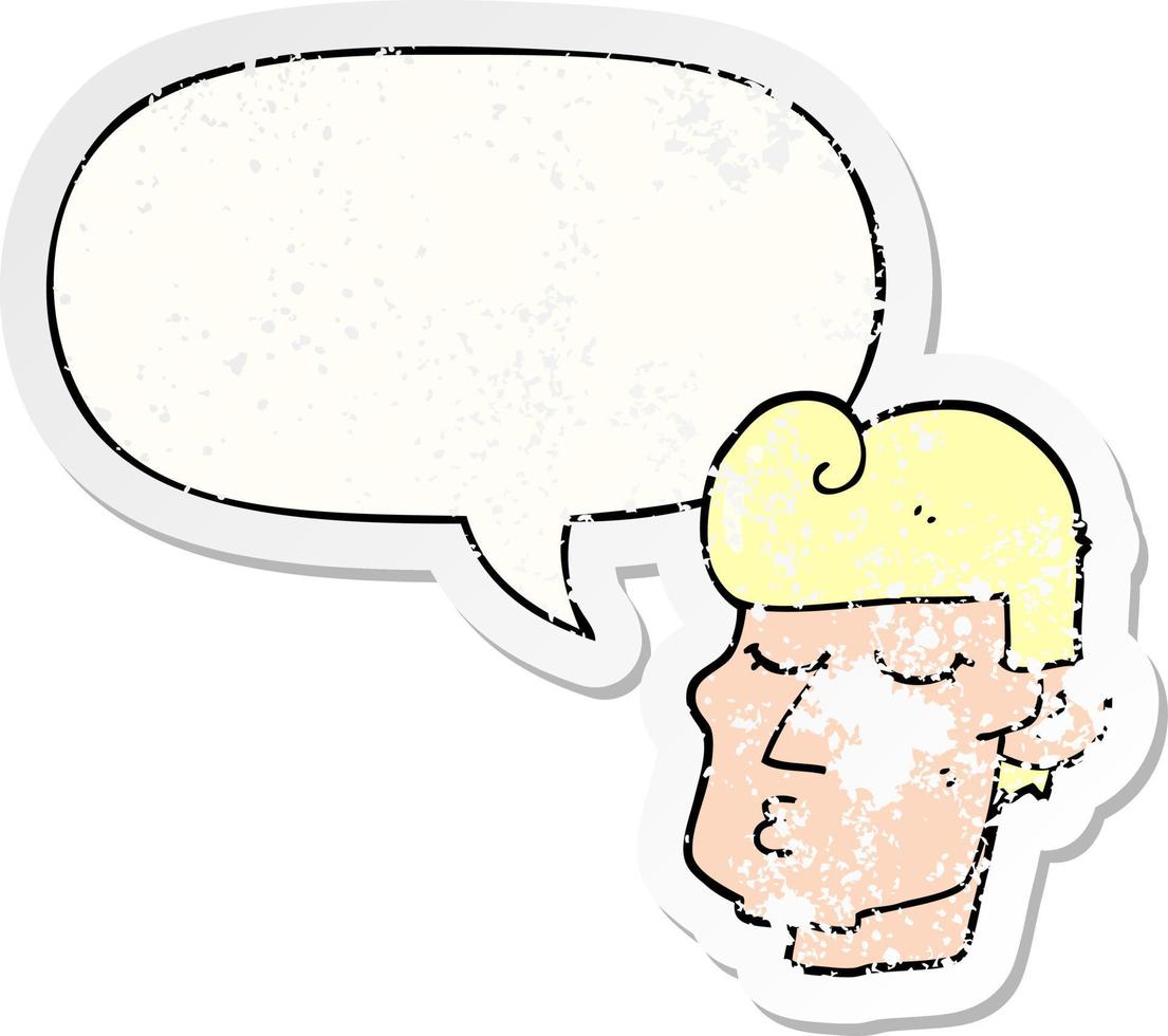 cartoon handsome man and speech bubble distressed sticker vector