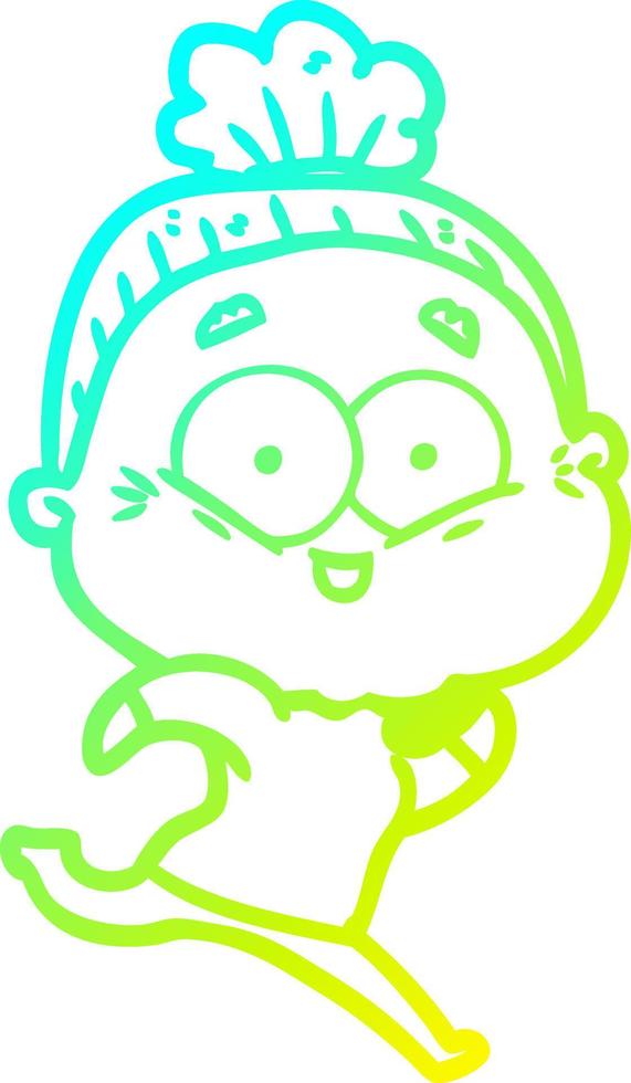 cold gradient line drawing cartoon happy old woman vector
