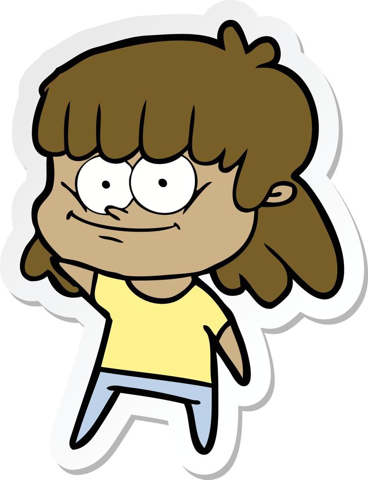 sticker of a cartoon girl smiling vector