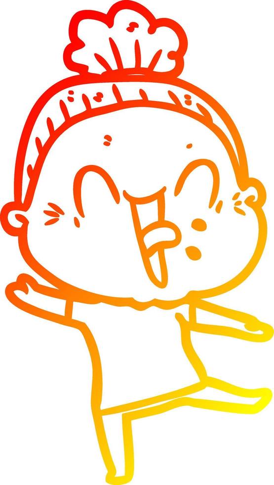 warm gradient line drawing cartoon happy old woman vector