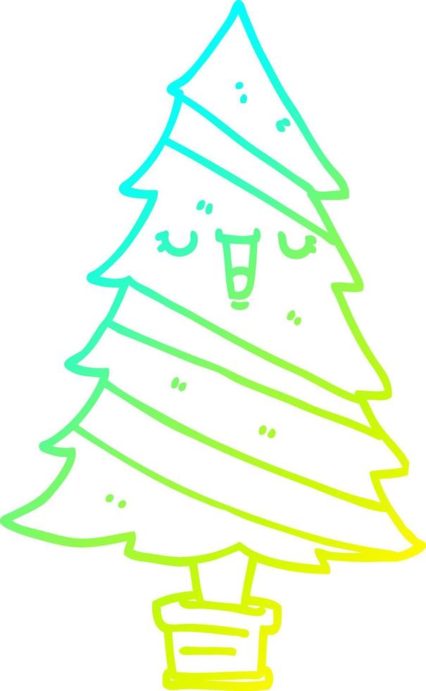 cold gradient line drawing cartoon christmas tree vector
