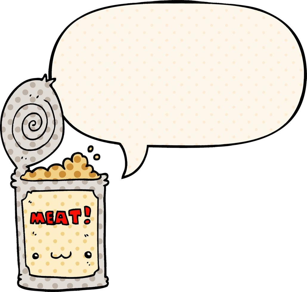 cartoon canned food and speech bubble in comic book style vector