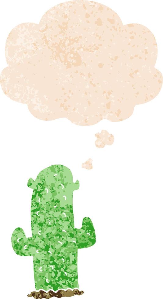 cartoon cactus and thought bubble in retro textured style vector