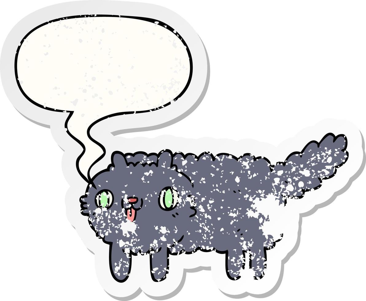 cartoon cat and speech bubble distressed sticker vector