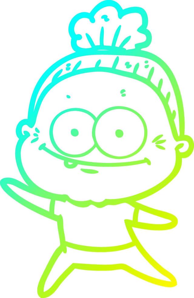 cold gradient line drawing cartoon happy old woman vector