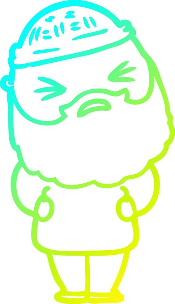 cold gradient line drawing cartoon man with beard vector