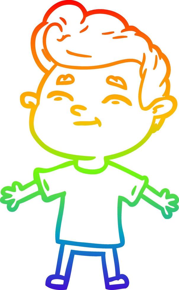rainbow gradient line drawing happy cartoon man vector