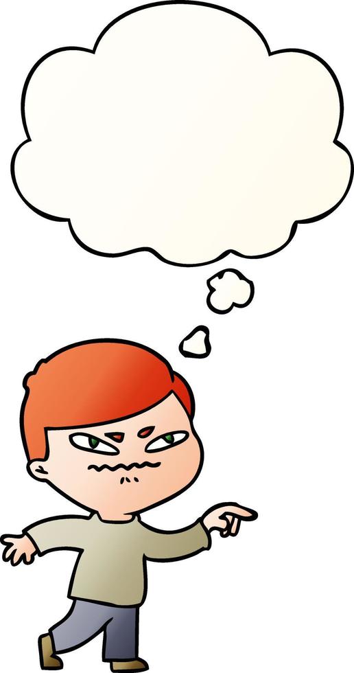 cartoon angry man pointing and thought bubble in smooth gradient style vector