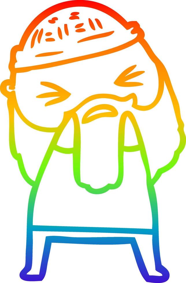 rainbow gradient line drawing cartoon man with beard vector