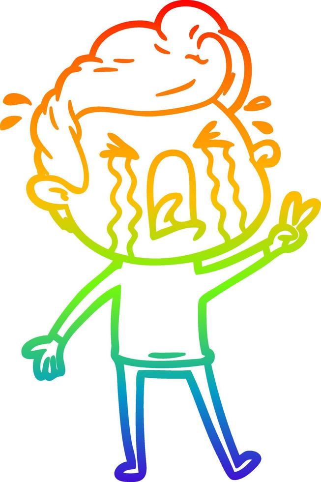rainbow gradient line drawing cartoon crying man vector
