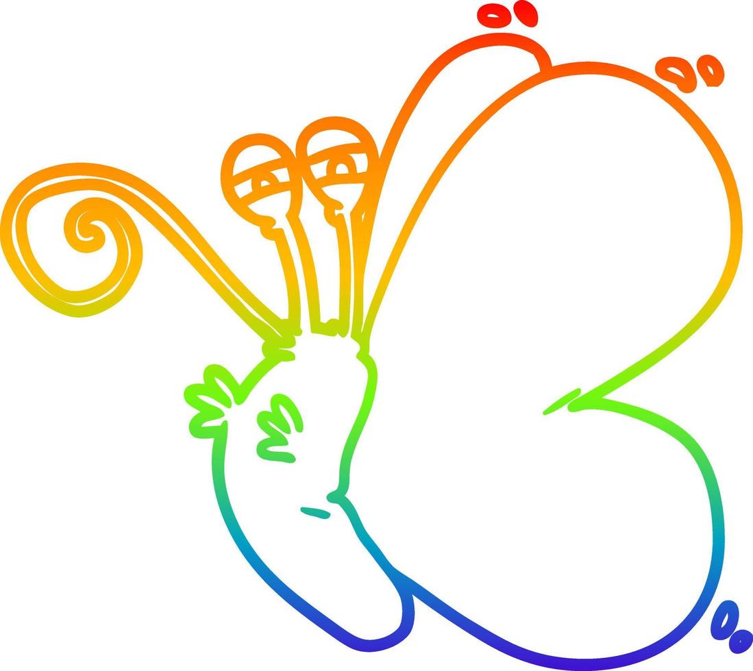 rainbow gradient line drawing funny cartoon butterfly vector