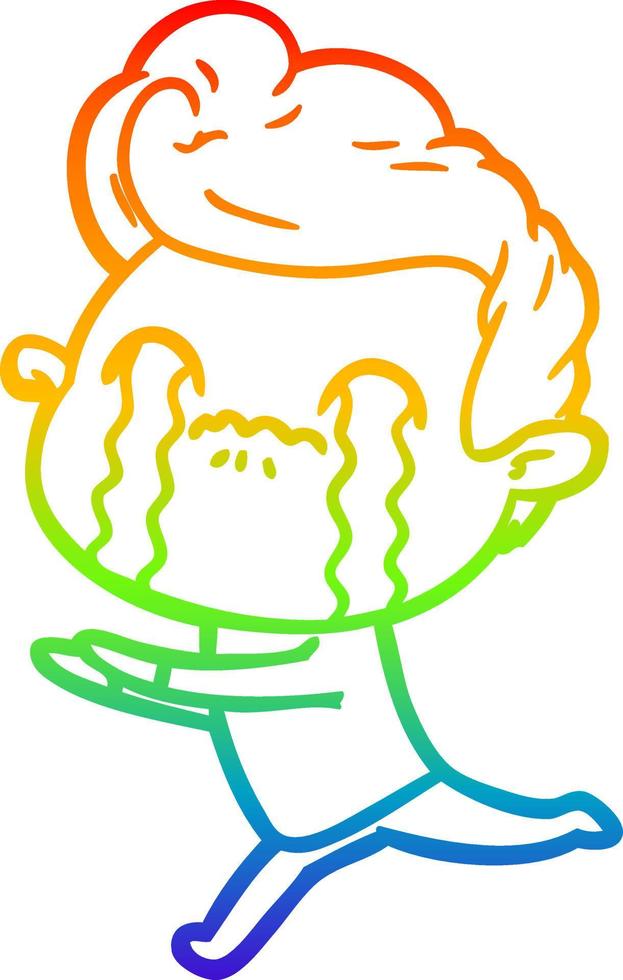 dibujo de línea de gradiente de arco iris hombre de dibujos animados llorando vector