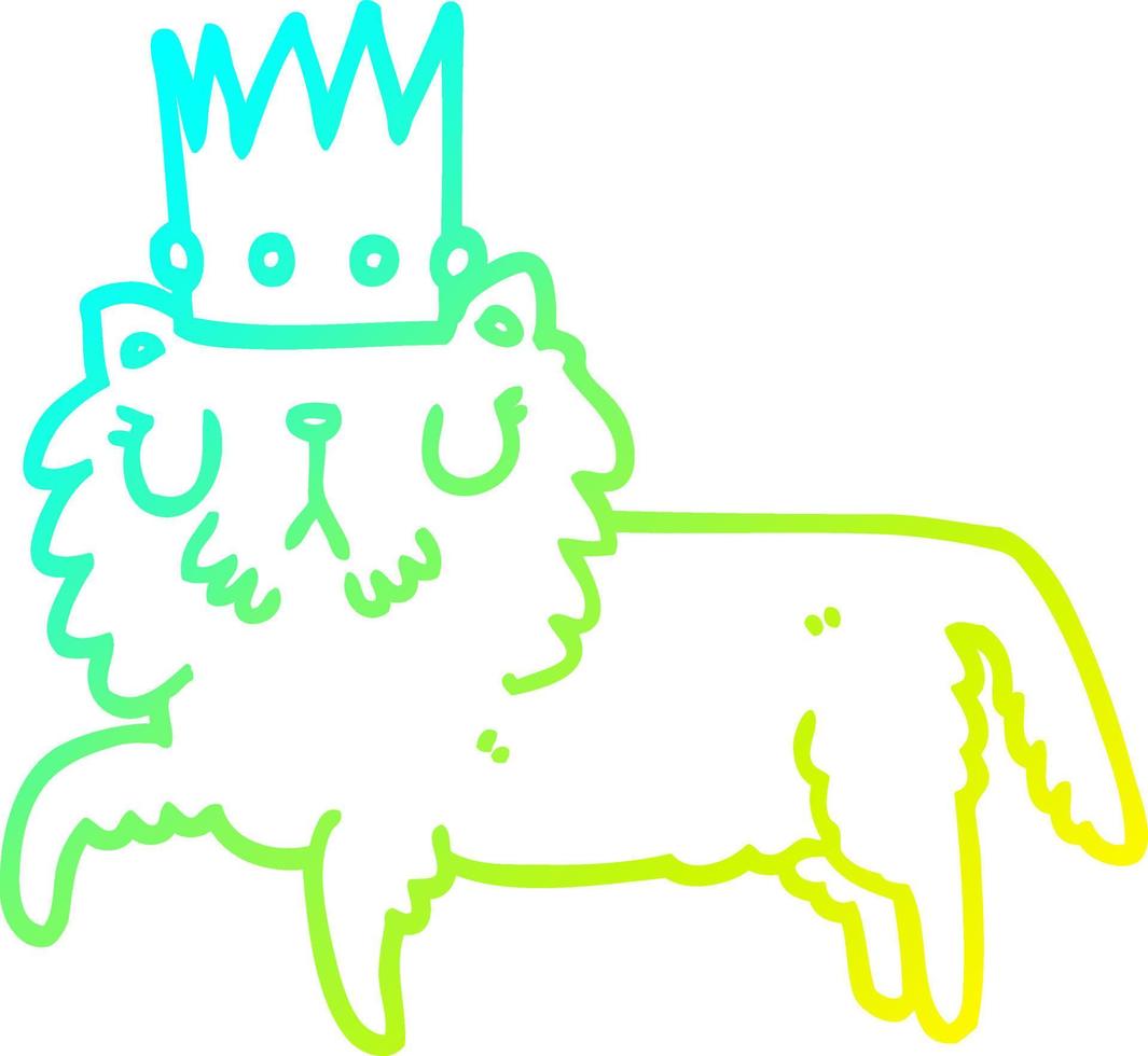 cold gradient line drawing cartoon cat wearing crown vector