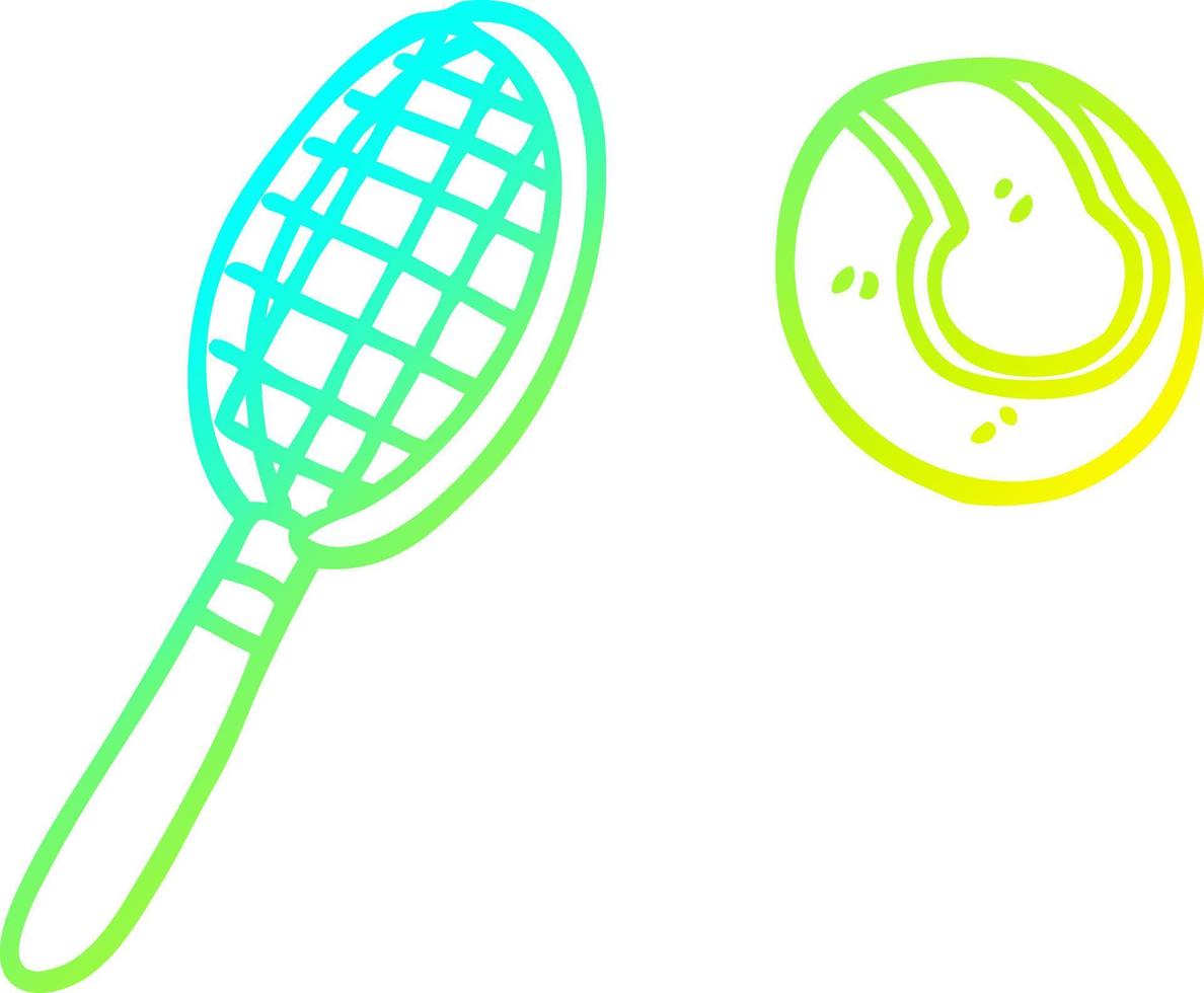 cold gradient line drawing cartoon tennis racket and ball vector