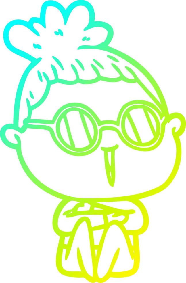 cold gradient line drawing cartoon woman wearing spectacles vector
