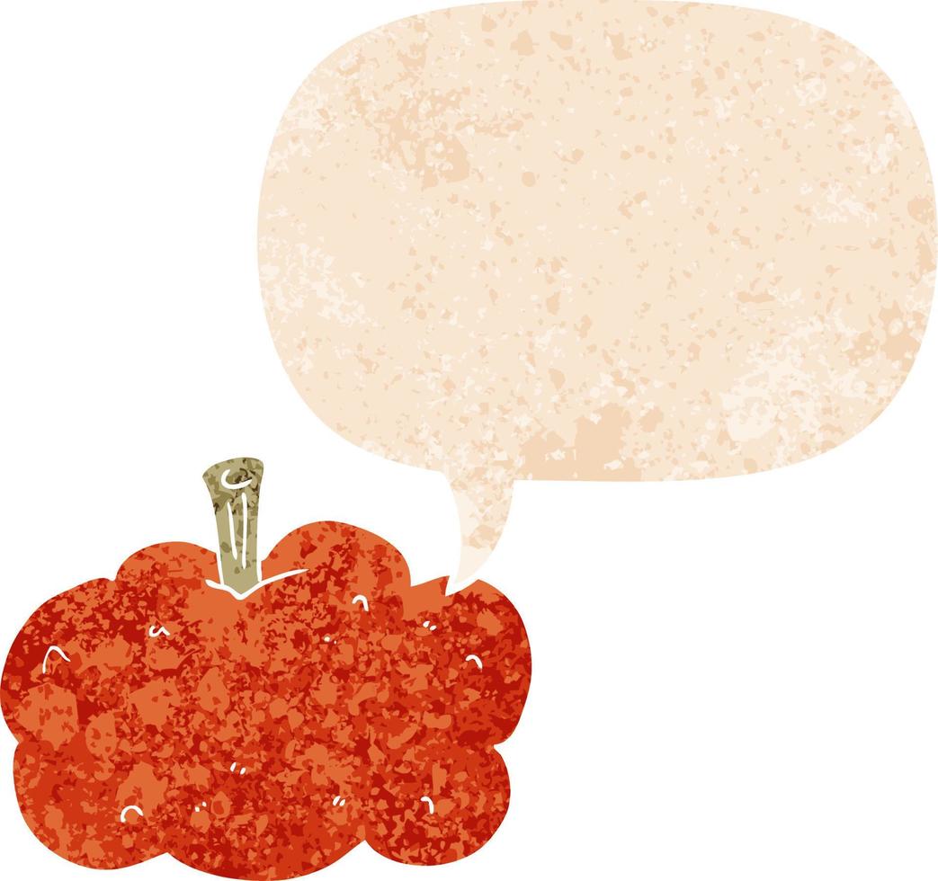 cartoon pumpkin and speech bubble in retro textured style vector