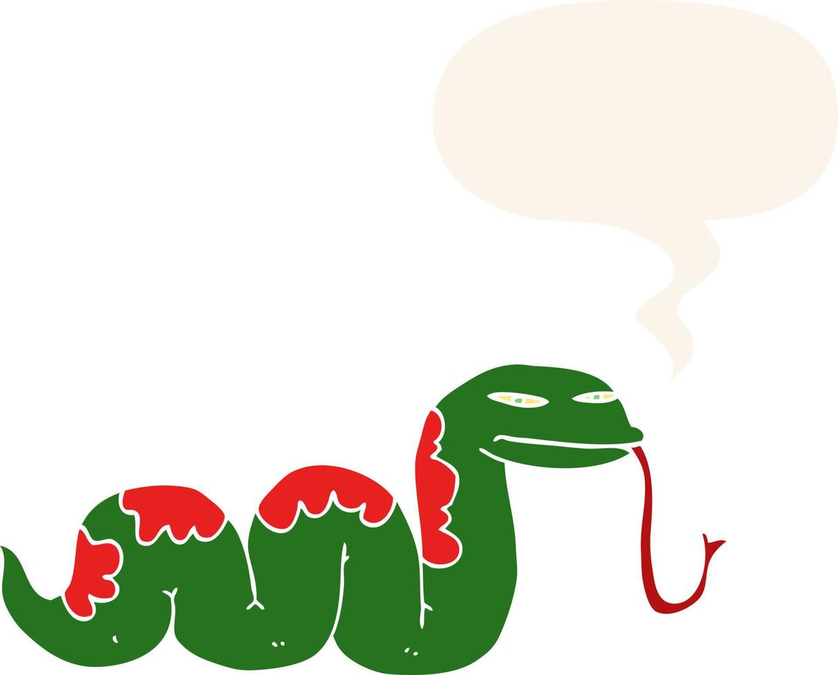 cartoon slithering snake and speech bubble in retro style vector