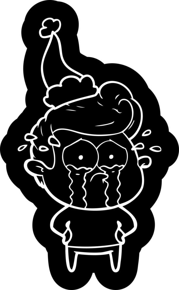 cartoon icon of a crying man wearing santa hat vector