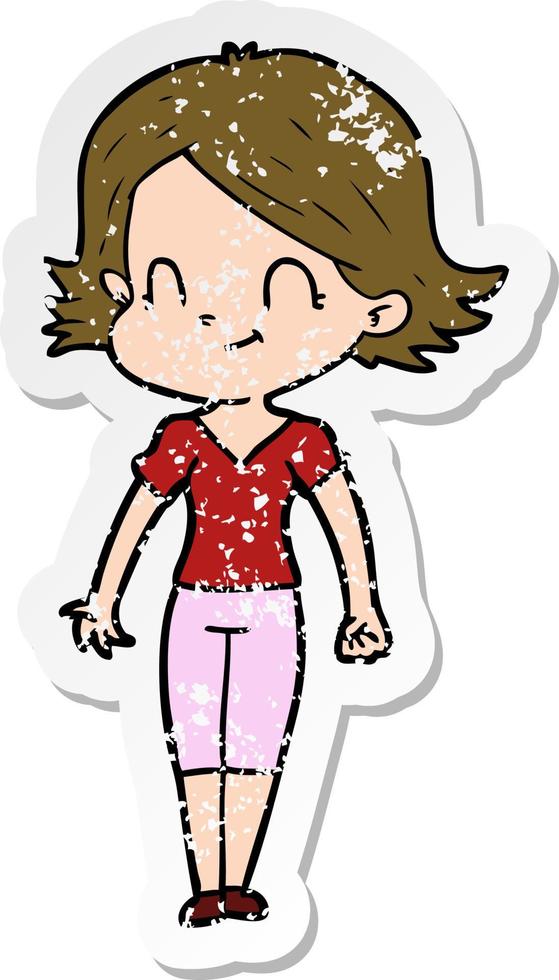 distressed sticker of a cartoon friendly girl vector