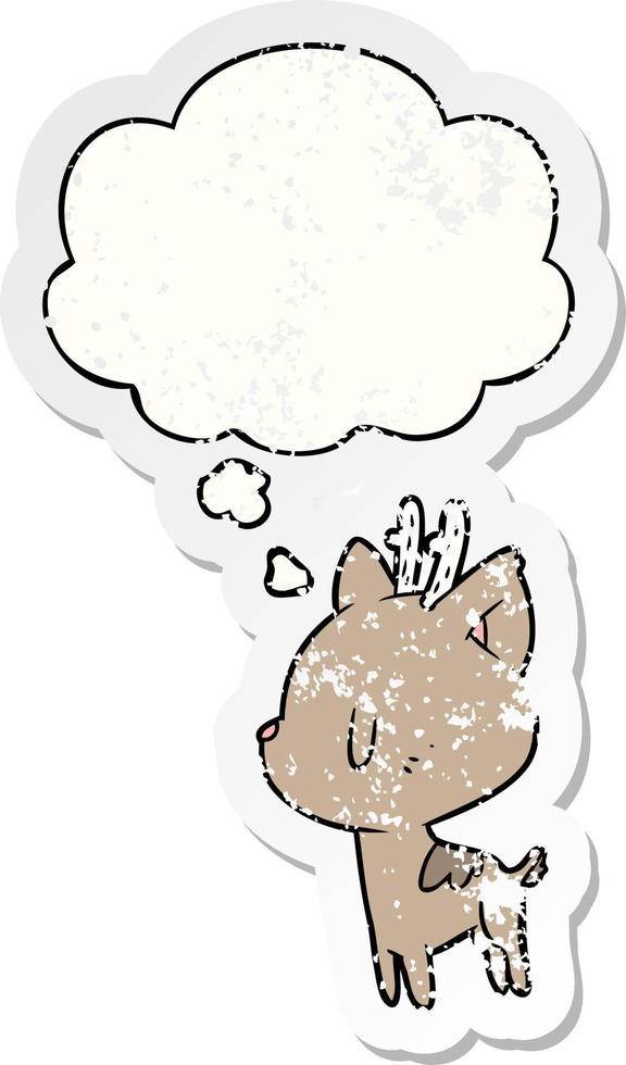 cartoon deer and thought bubble as a distressed worn sticker vector