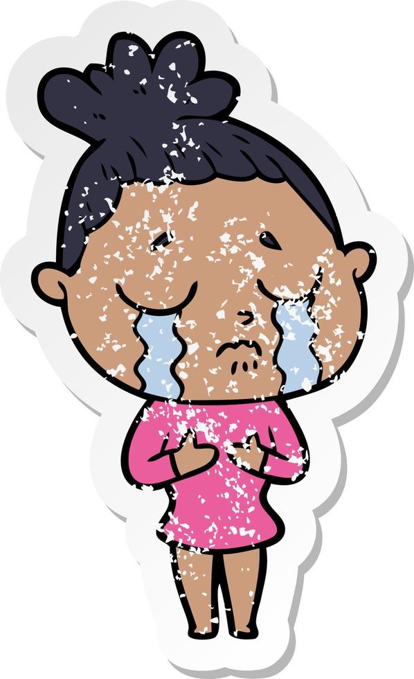 distressed sticker of a cartoon crying woman vector