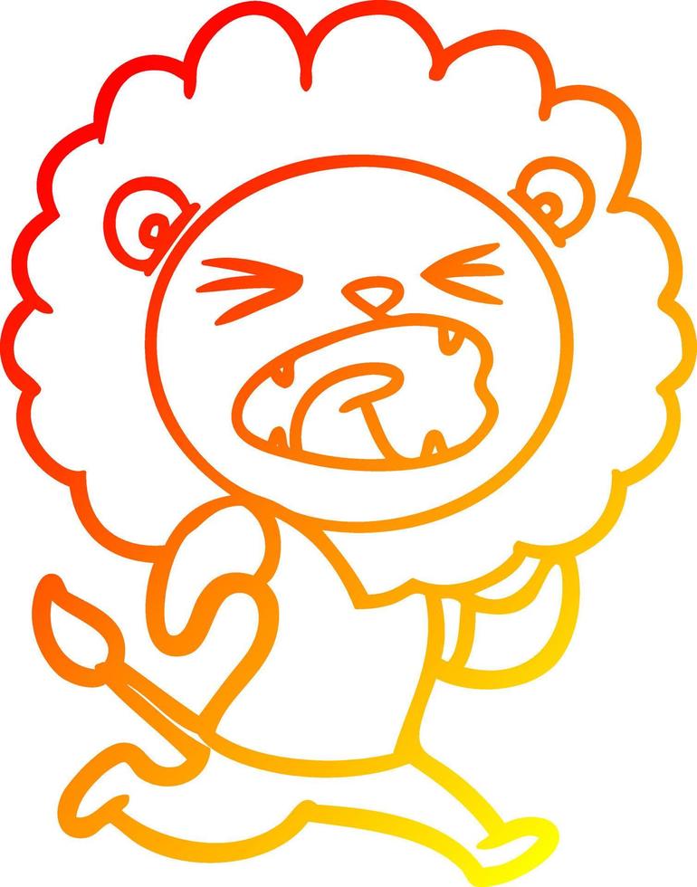 warm gradient line drawing cartoon lion running vector