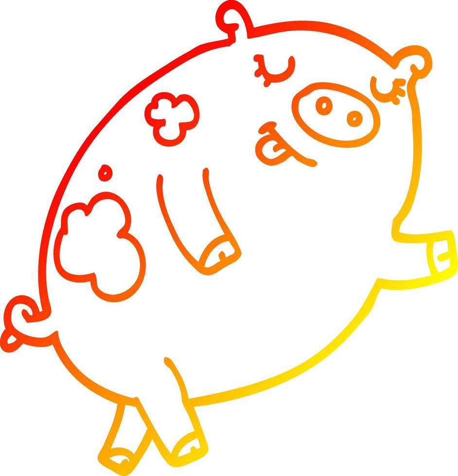 warm gradient line drawing cartoon dancing pig vector