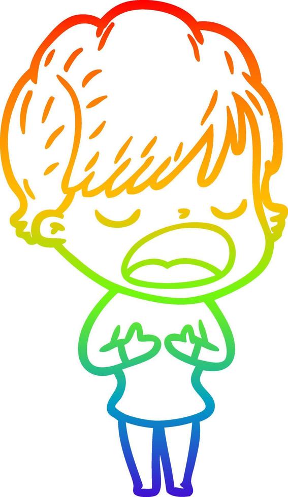 rainbow gradient line drawing cartoon woman talking vector