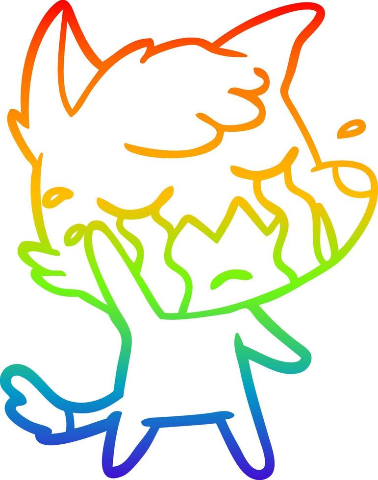 rainbow gradient line drawing crying waving fox cartoon vector