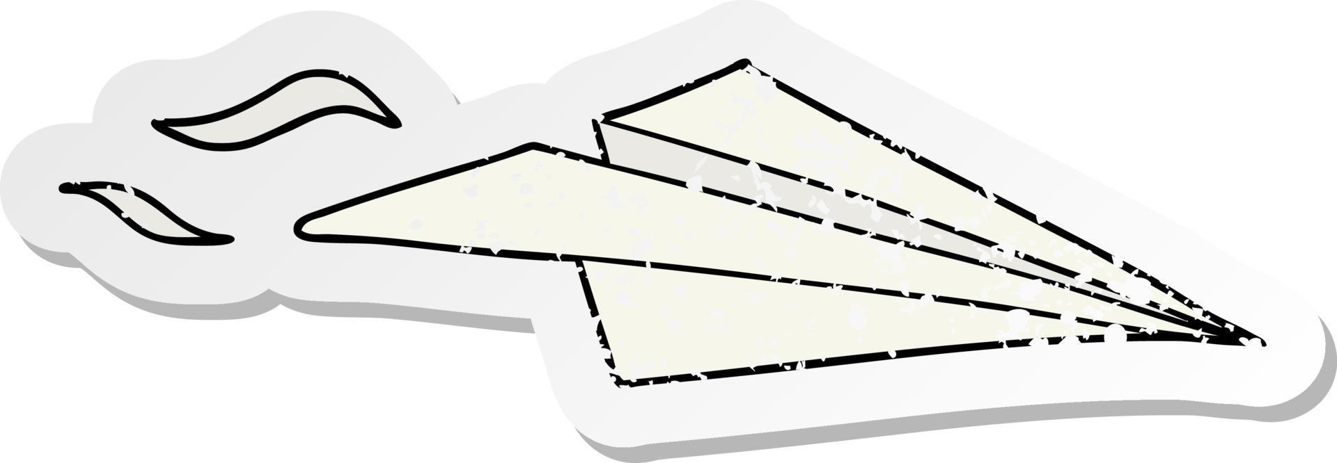 distressed sticker of a cartoon paper airplane vector