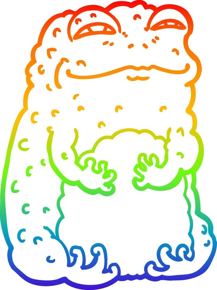 rainbow gradient line drawing cartoon smug toad vector