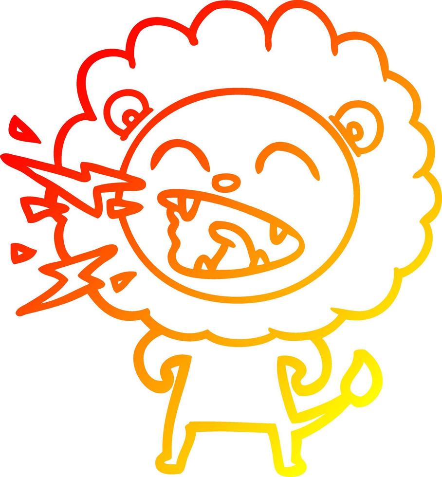 warm gradient line drawing cartoon roaring lion vector