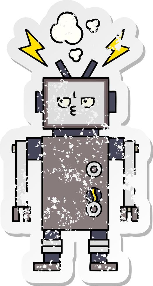 pegatina angustiada de un lindo robot de dibujos animados vector