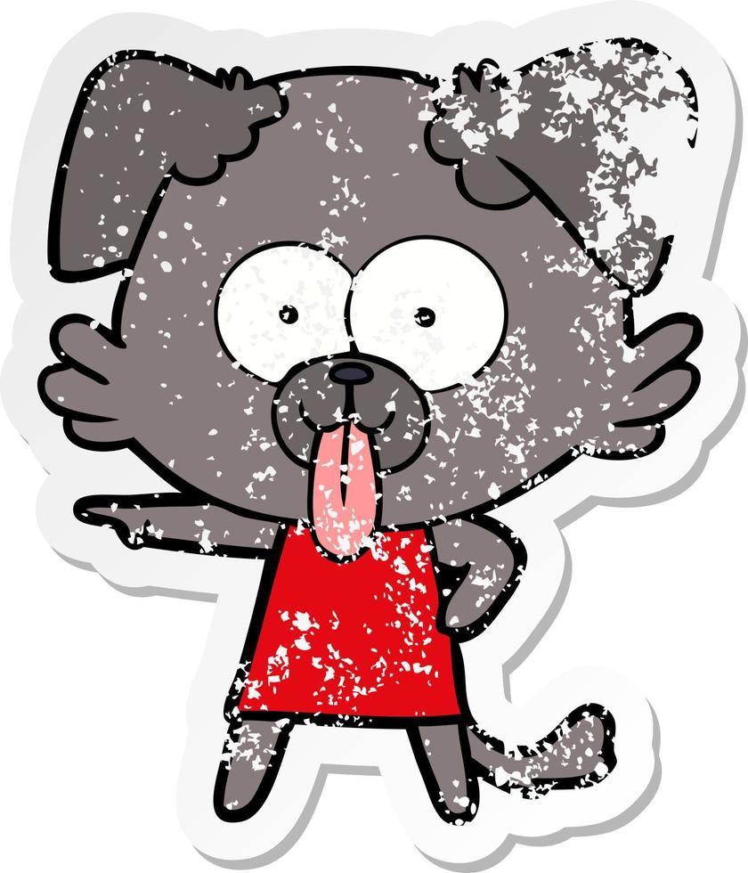 distressed sticker of a cartoon dog with tongue sticking out vector