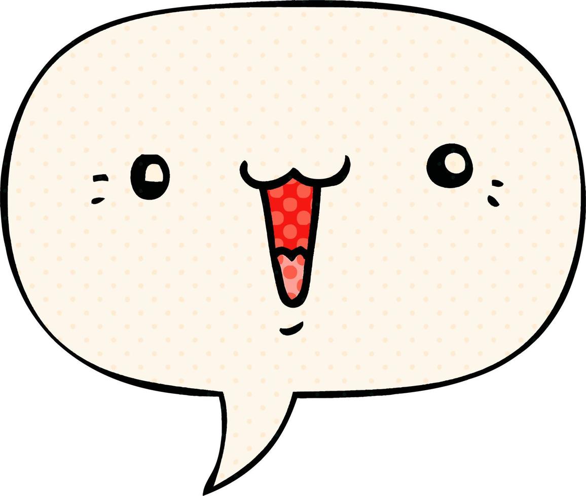 cute cartoon face and speech bubble in comic book style vector