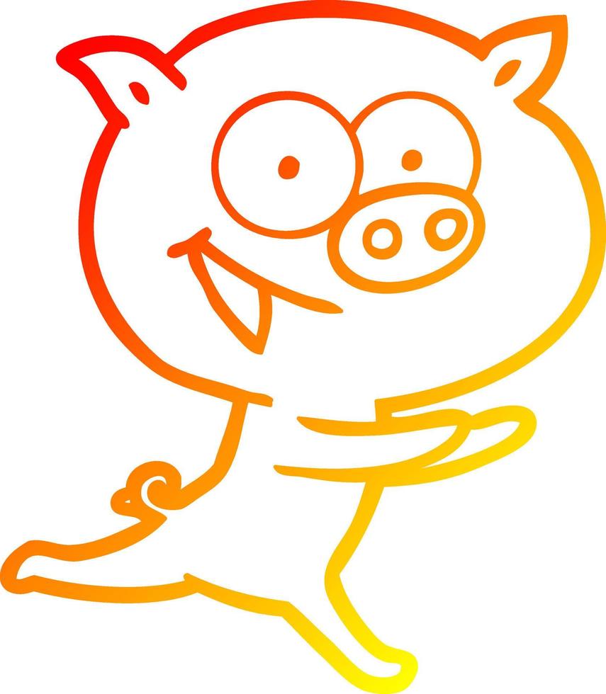 dibujo de línea de gradiente cálido dibujos animados de cerdo alegre vector