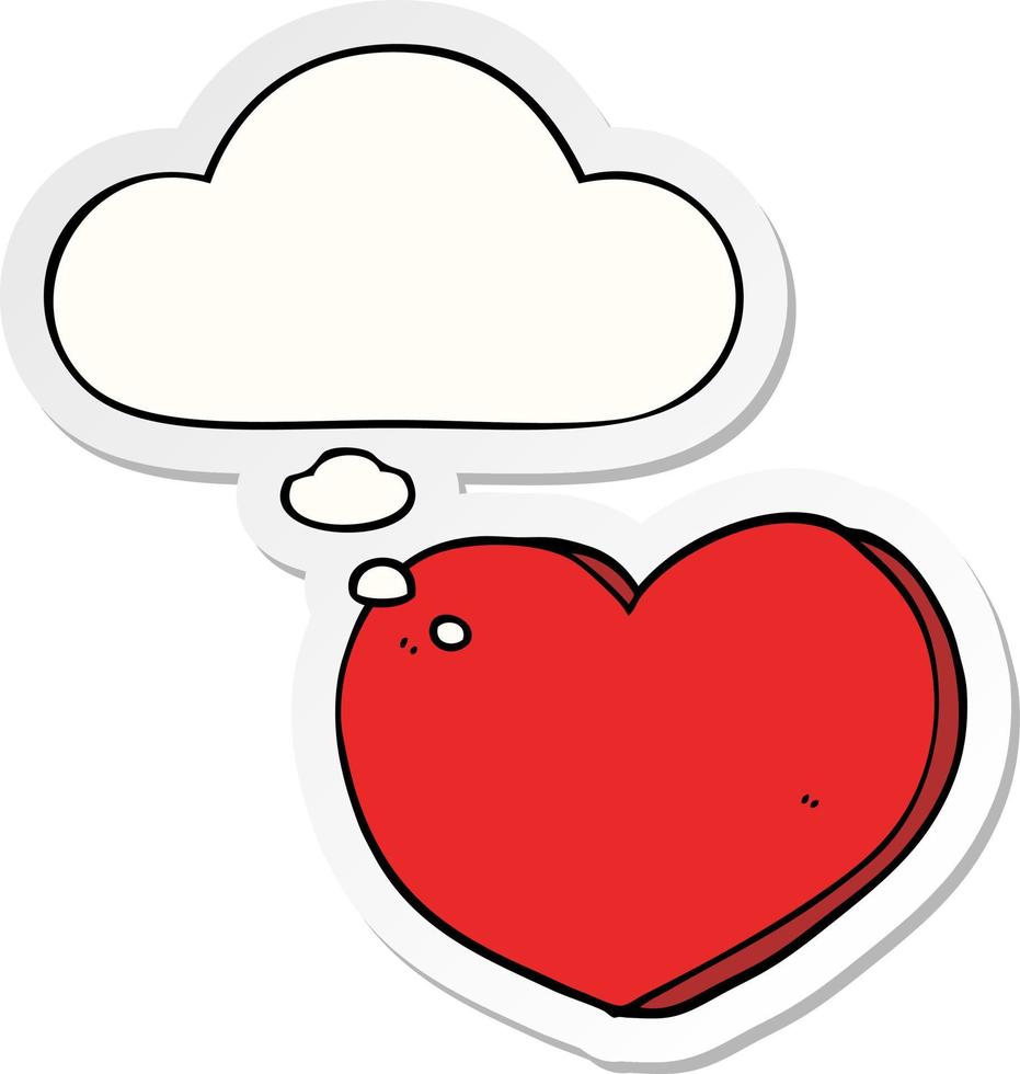 cartoon love heart and thought bubble as a printed sticker vector