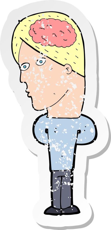 retro distressed sticker of a cartoon man with big brain vector