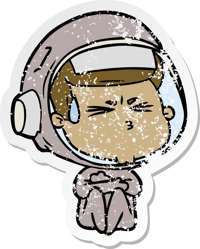 distressed sticker of a cartoon stressed astronaut vector