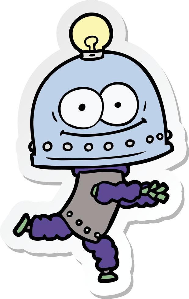 sticker of a happy carton robot with light bulb vector