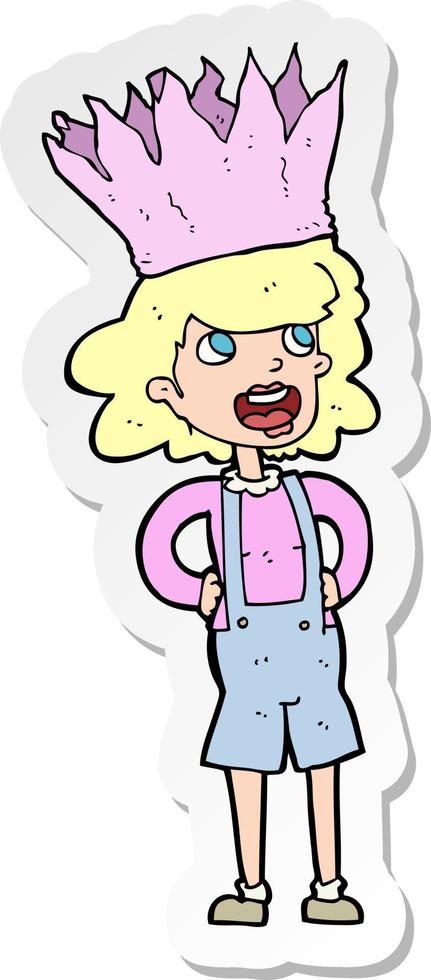 sticker of a cartoon person wearing crown vector