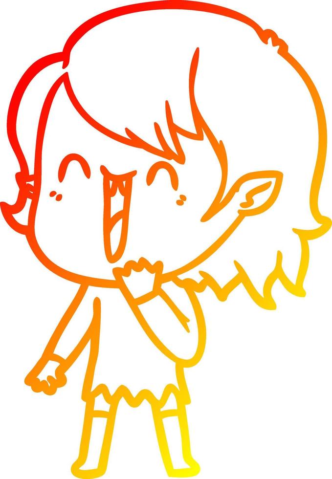 warm gradient line drawing cute cartoon happy vampire girl vector