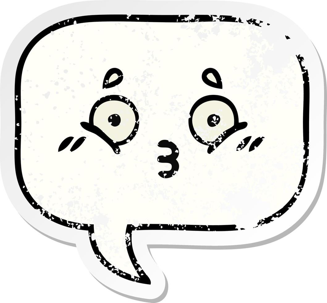 distressed sticker of a cute cartoon speech bubble vector
