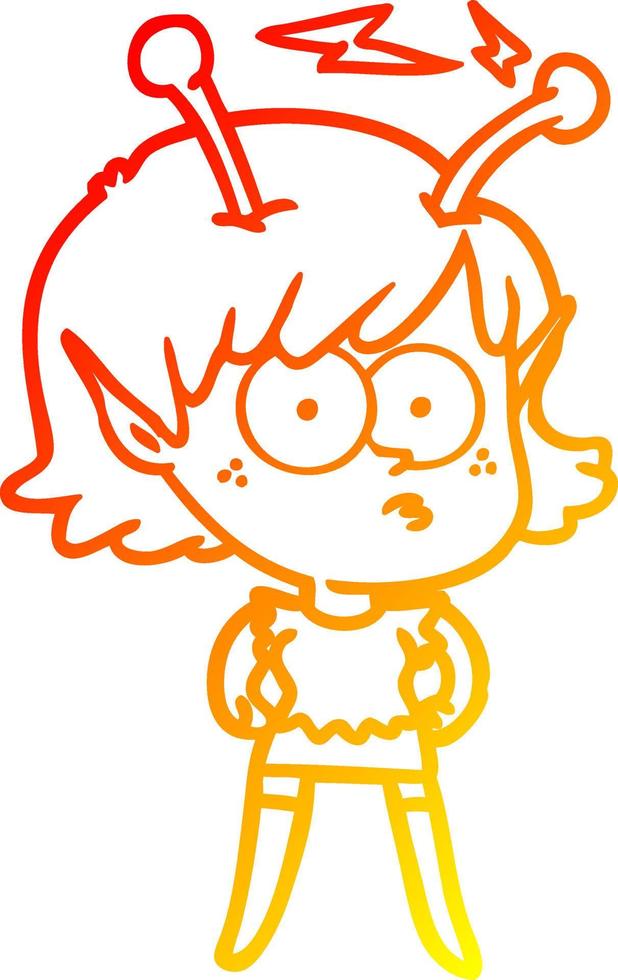 warm gradient line drawing cartoon alien girl vector