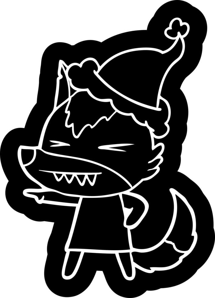 angry wolf cartoon icon of a wearing santa hat vector