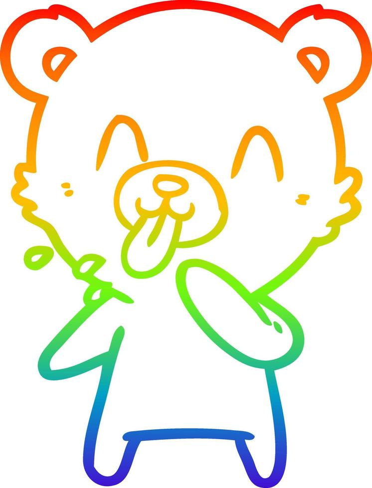 dibujo de línea de gradiente de arco iris oso polar de dibujos animados grosero sacando la lengua vector