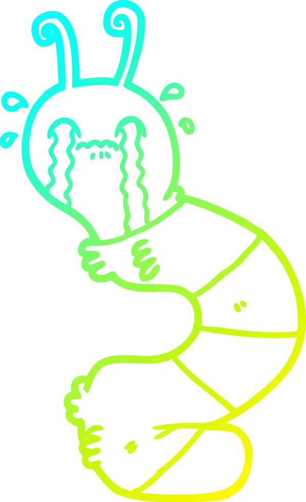 cold gradient line drawing cartoon crying caterpillar vector